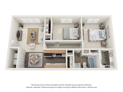 Floor plan for 2 beds, 1 bath, 800 sqft